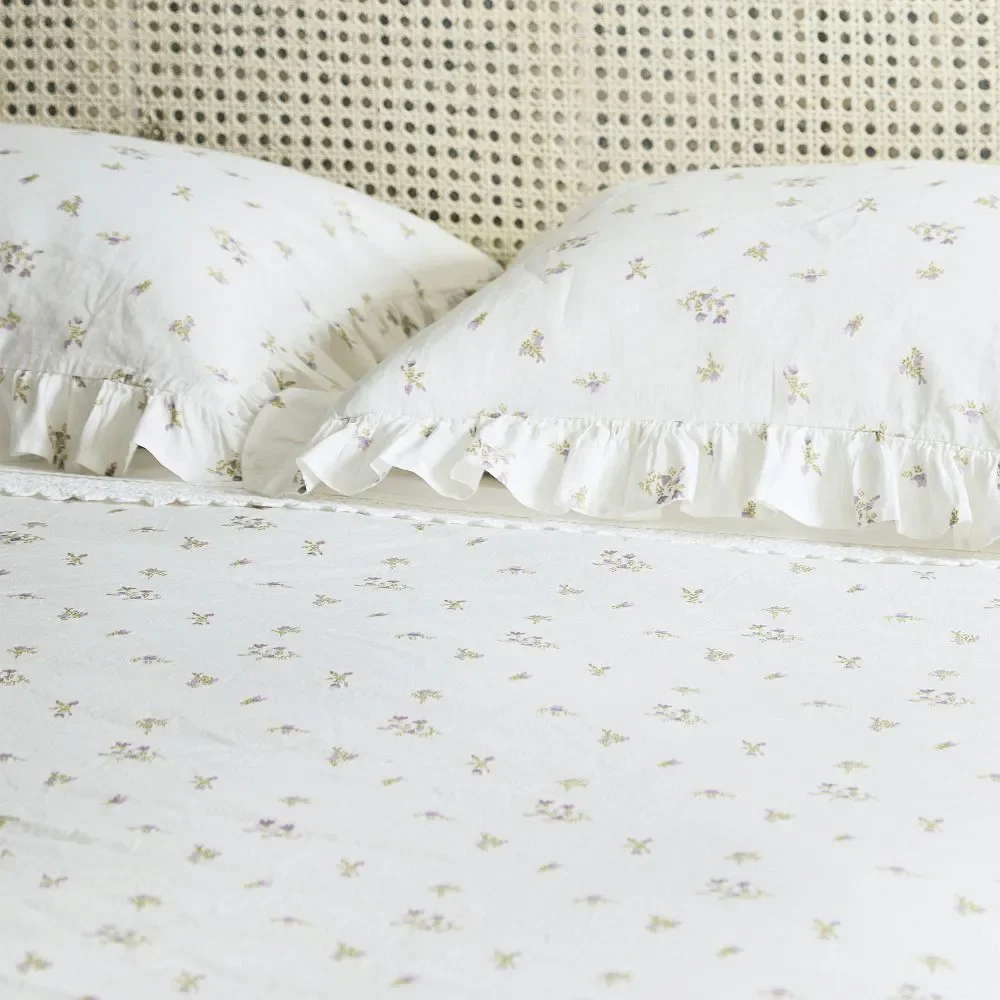 Pottery Barn - Green Row Lavender Bunches Cotton Linen Duvet & Sham Full Queen